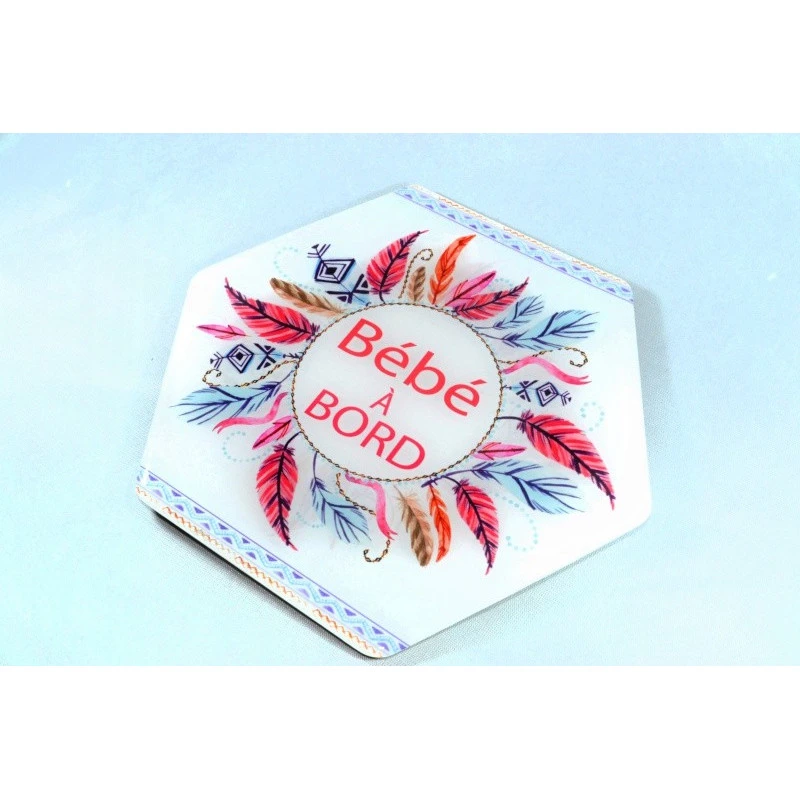 Adhésif bébé A Bord IRRÉVERSIBLE BIJOUX Plume Rose 3 Adhésif bébé A Bord IRRÉVERSIBLE BIJOUX Plume Rose