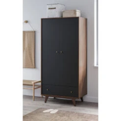 Armoire 2 Portes, 1 Tiroir Mid VOX Noix/noir -MADE4BABY BOUTIQUE armoire 2 portes 1 tiroir mid vox noixnoir 3