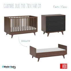 Chambre Duo 70 X 140 Mid VOX Noir/noix