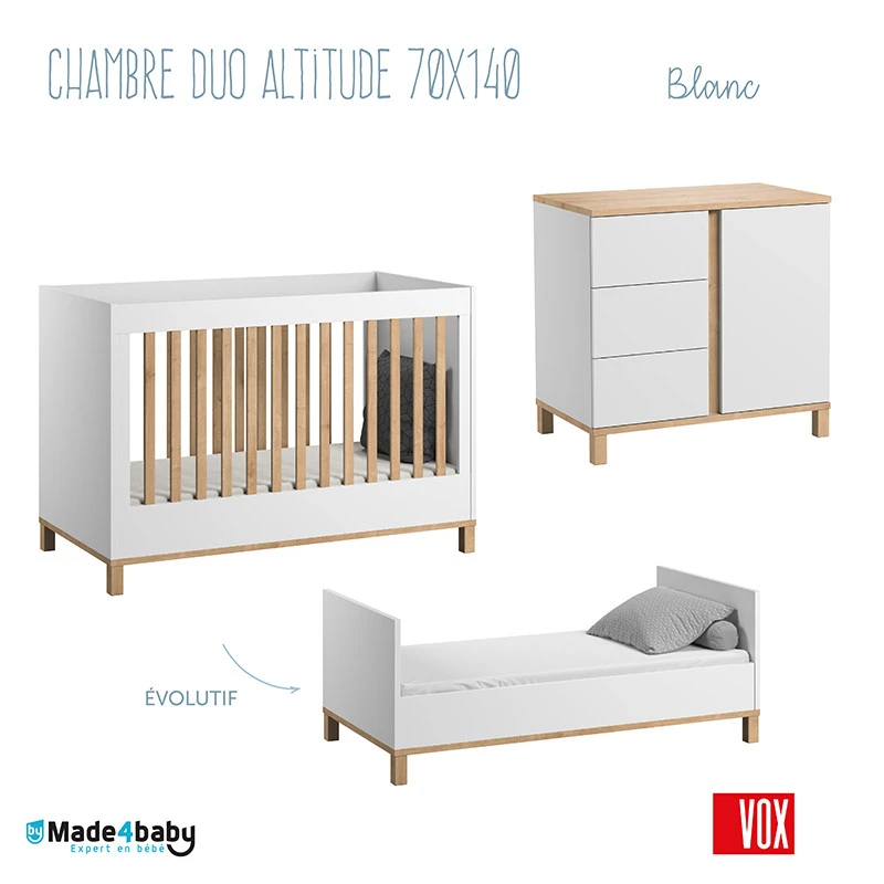 Chambre Duo 70x140 Altitude VOX Blanc/bois 3 Chambre Duo 70x140 Altitude VOX Blanc/bois