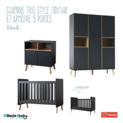 Chambre Trio 70x140 + Armoire 5 Portes PERICLES Style Black
