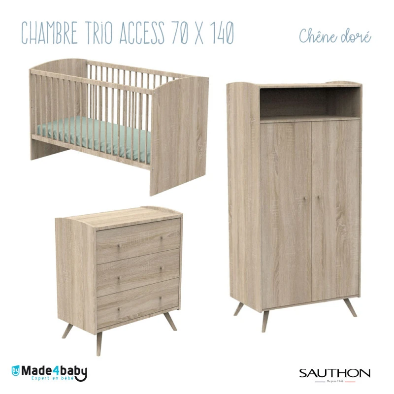 Chambre Trio 70x140 SAUTHON Access Chêne Doré 3 Chambre Trio 70x140 SAUTHON Access Chêne Doré