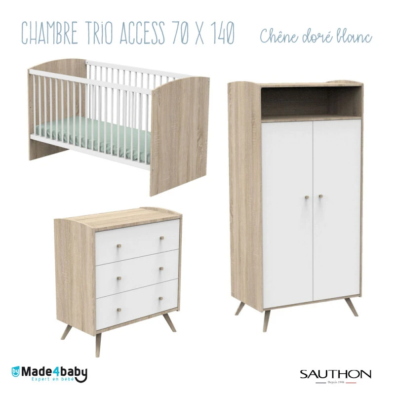 Chambre Trio 70x140 SAUTHON Access Chêne Doré/blanc 3 Chambre Trio 70x140 SAUTHON Access Chêne Doré/blanc