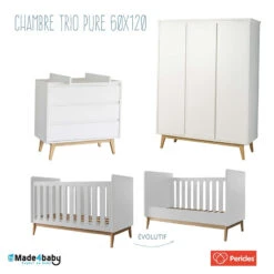 Chambre Trio Avec Lit 60x120 Transformable PERICLES Pure Blanc
