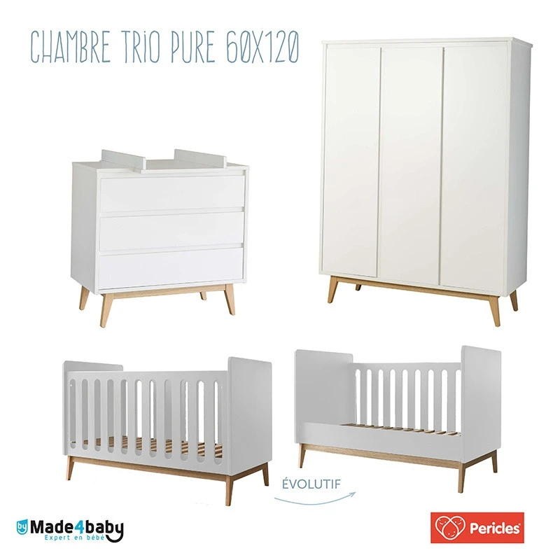 Chambre Trio Avec Lit 60x120 Transformable PERICLES Pure Blanc 3 Chambre Trio Avec Lit 60x120 Transformable PERICLES Pure Blanc