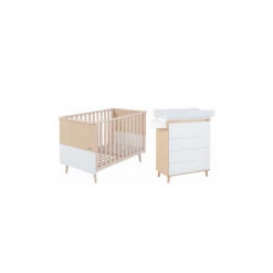 Chambre Duo Nature Avec Lit 70x140 Et Commode De Bain MICUNA Waterwood Blanc