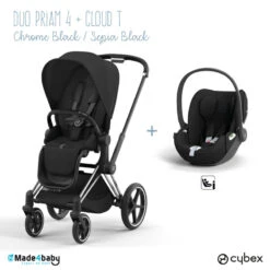 Duo Poussette Priam 4 + Cloud T I-Size CYBEX Chrome Black/Sepia Black
