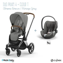 Duo Poussette Priam 4 + Cloud T I-Size CYBEX Chrome Brown/Mirage Grey