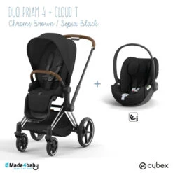 Duo Poussette Priam 4 + Cloud T I-Size CYBEX Chrome Brown/Sepia Black
