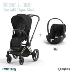 Duo Poussette Priam 4 + Cloud T I-Size CYBEX RoseGold/Sepia Black