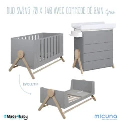Chambre Duo Swing Avec Lit 70x140 Et Commode De Bain MICUNA Gris