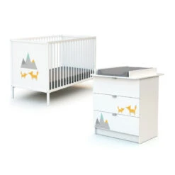 Lit Bébé Et Commode à Langer AT4 Renard Gris
