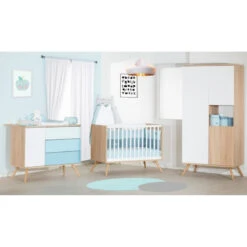 Commode Seventies SAUTHON Chêne/Blanc/Bleu -MADE4BABY BOUTIQUE seventies commode 1p 3t 7