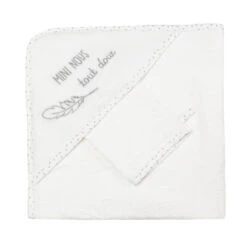 Sortie De Bain + Gant « Mini Nous » TROIS KILOS SEPT Blanc Et Gris