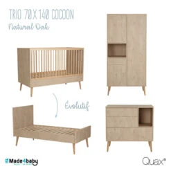 Trio Chambre Cocoon Avec Lit 70x140 QUAX Natural Oak