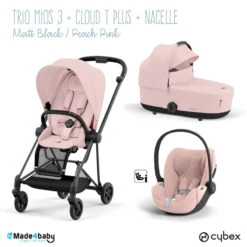 Trio Poussette Mios 3 + Nacelle + Cloud T Plus CYBEX Matt Black/Peach Pink