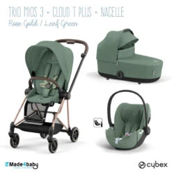 Trio Poussette Mios 3 + Nacelle + Cloud T Plus CYBEX Rosegold/Leaf Green