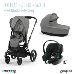 Trio Poussette Priam 4 + Nacelle + Aton B2 CYBEX Matt Black/Soho Grey - Volcano