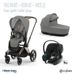 Trio Poussette Priam 4 + Nacelle + Aton B2 CYBEX Rosegold/Soho Grey - Volcano