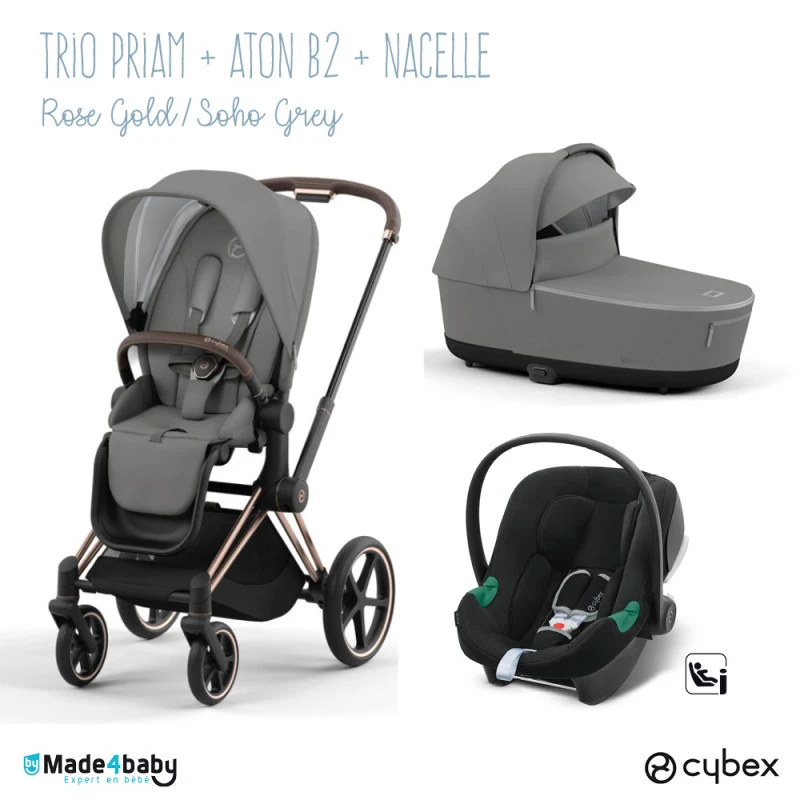 Trio Poussette Priam 4 + Nacelle + Aton B2 CYBEX Rosegold/Soho Grey - Volcano 3 Trio Poussette Priam 4 + Nacelle + Aton B2 CYBEX Rosegold/Soho Grey - Volcano