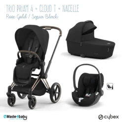 Trio Poussette Priam 4 + Cloud T I-Size + Nacelle CYBEX RoseGold/Sepia Black
