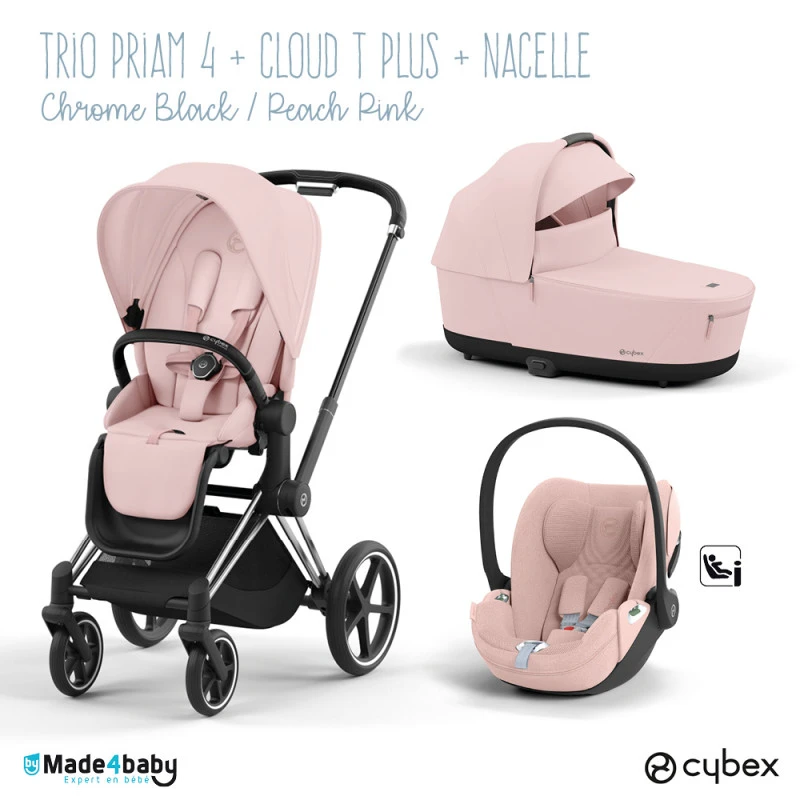 Trio Poussette Priam 4 + Cloud T Plus I-Size + Nacelle CYBEX Chrome Black/Peach Pink 3 Trio Poussette Priam 4 + Cloud T Plus I-Size + Nacelle CYBEX Chrome Black/Peach Pink