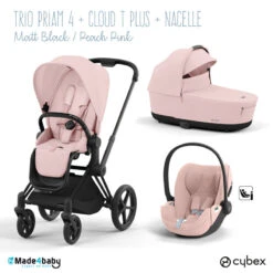Trio Poussette Priam 4 + Cloud T Plus I-Size + Nacelle CYBEX Matt Black/Peach Pink