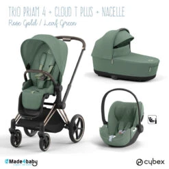 Trio Poussette Priam 4 + Cloud T Plus I-Size + Nacelle CYBEX RoseGold/Leaf Green