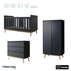 Chambre Trio Avec Lit 70x140 PERICLES Pure Noir