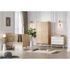 Chambre Trio Vintage Avec Lit 60x120 Et Armoire VOX Chêne/Blanc